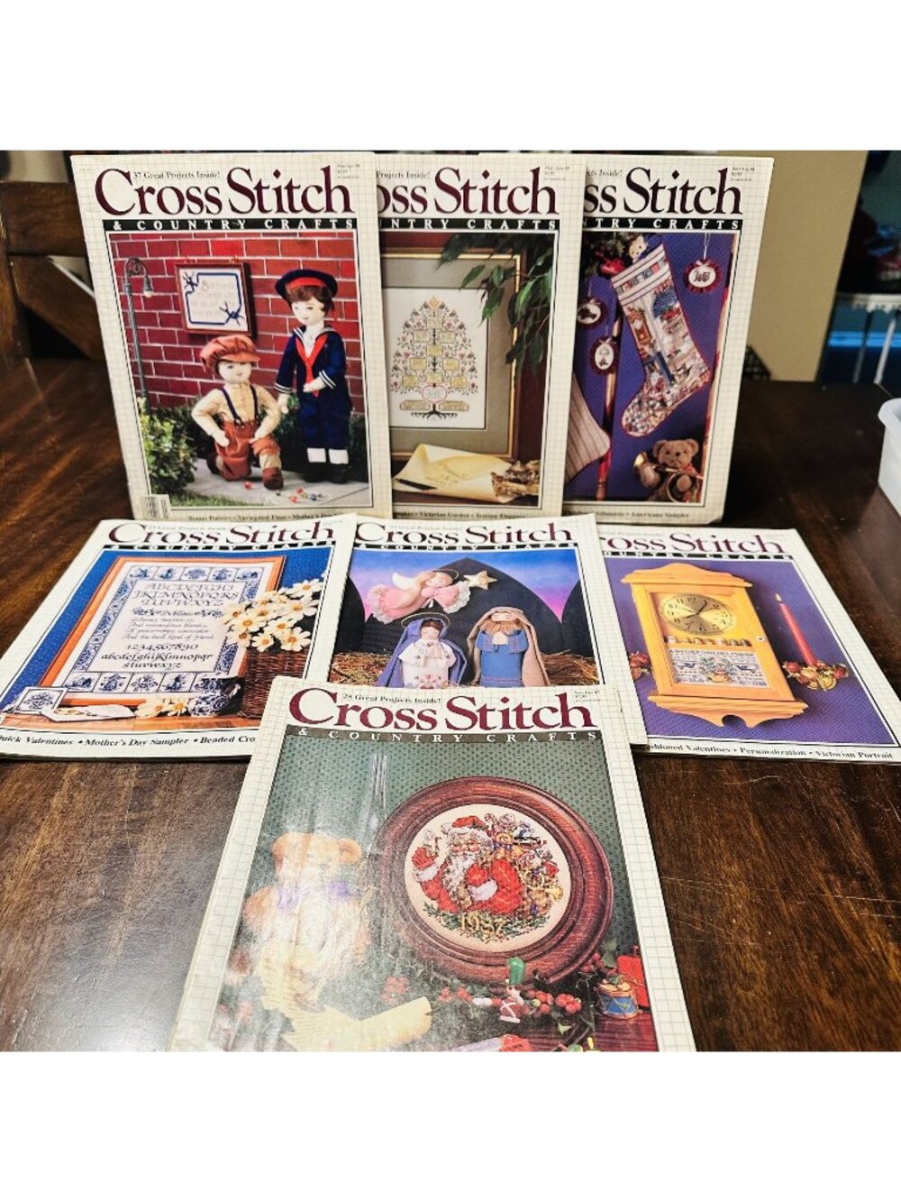 Lot Of 7 Vintage Cross Stitch & Country Crafts Magazines 1986-1988
